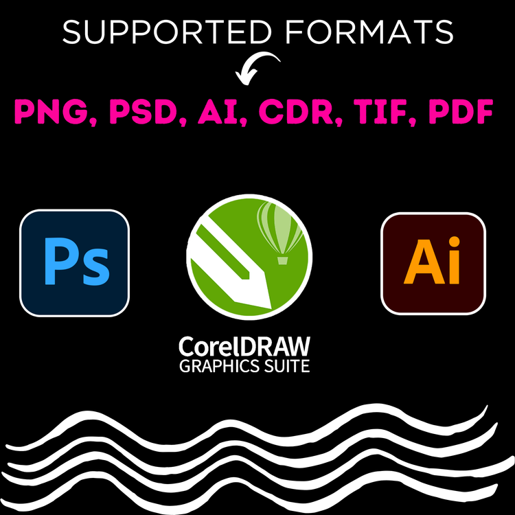 List of supported image formats for DTF printing, including PNG, JPG, PDF, and TIFF